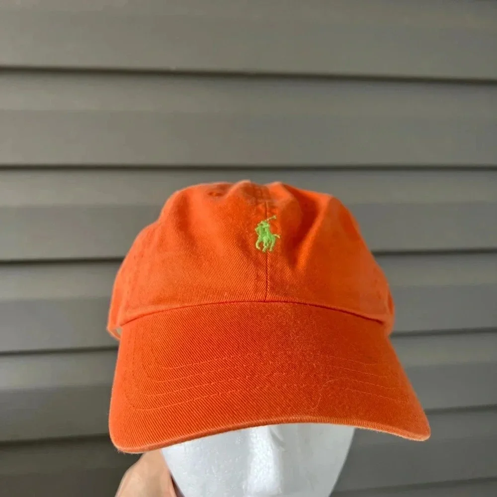 NWT- Vintage Polo Ralph Lauren Strapback Hat Cap Adjustable Orange Green Pony - Picture 2 of 10